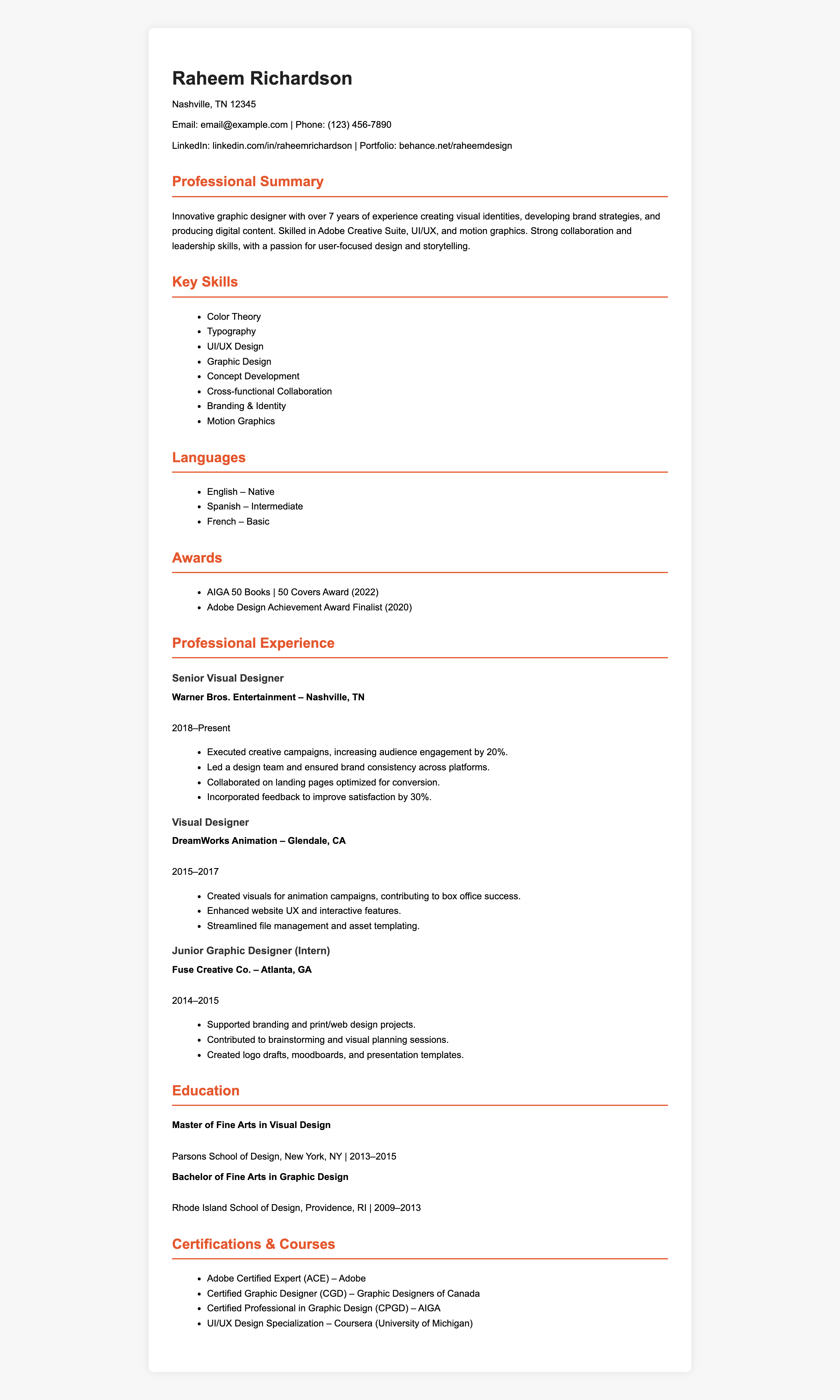 Visual Designer-Resume Example for ATS