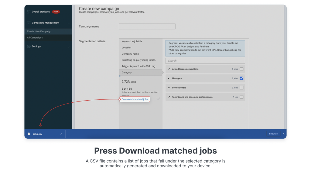 Press Download matched jobs